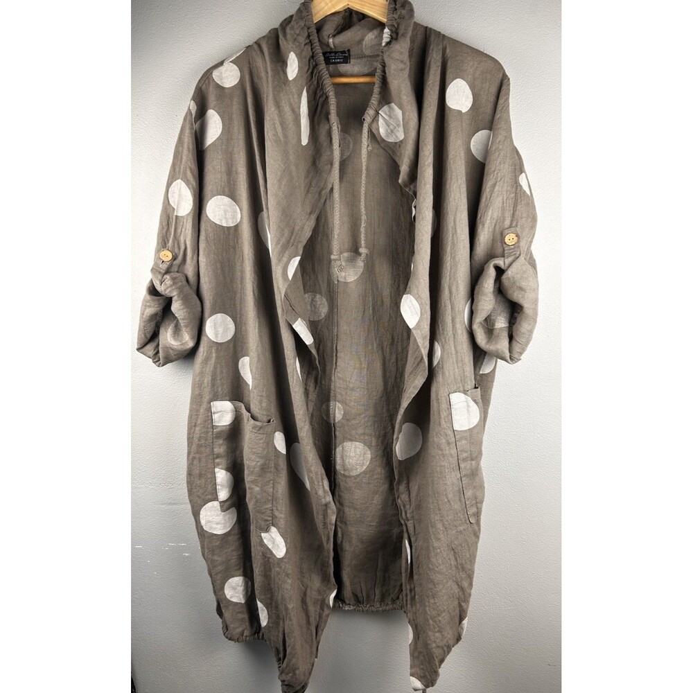 BELLA AMORE Made ItaIy Gray Beige Linen large DOT JACKET, Lagenlook , ARTSY L/XL